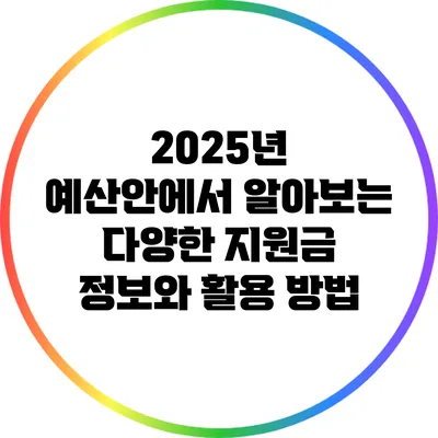 2025년 예산안에서 알아보는 다양한 지원금 정보와 활용 방법