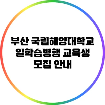 부산 국립해양대학교 일학습병행 교육생 모집 안내