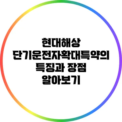 현대해상 단기운전자확대특약의 특징과 장점 알아보기
