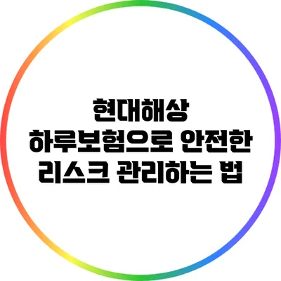 현대해상 하루보험으로 안전한 리스크 관리하는 법