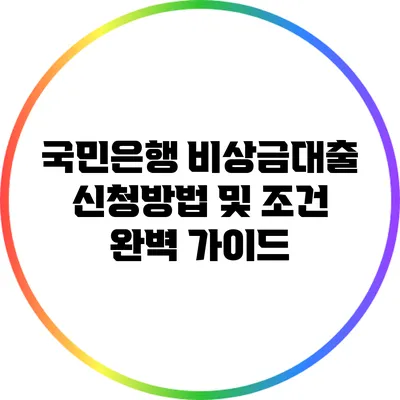 국민은행 비상금대출 신청방법 및 조건 완벽 가이드